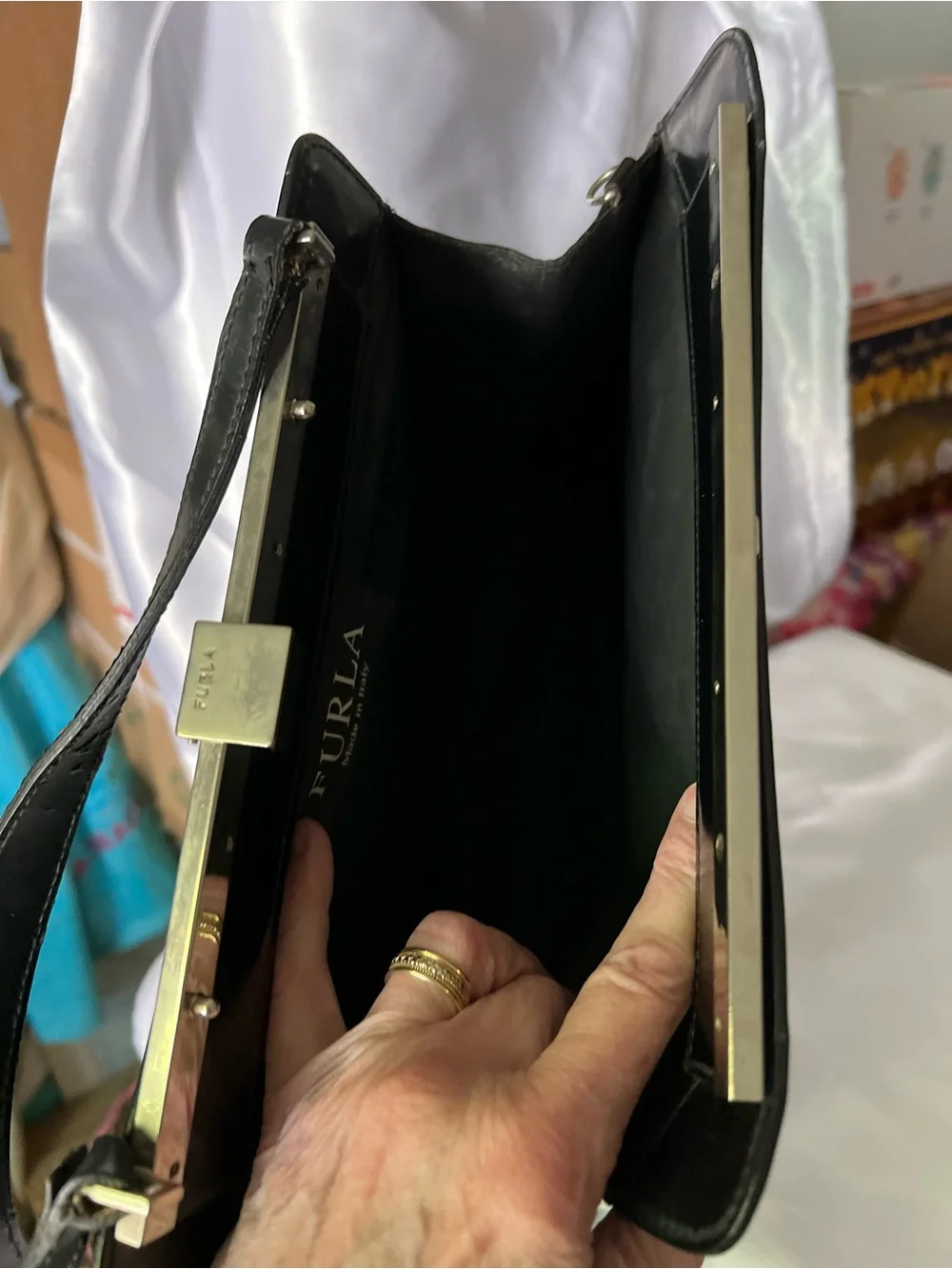 Furla Black Satchel - Patent Leather Finish